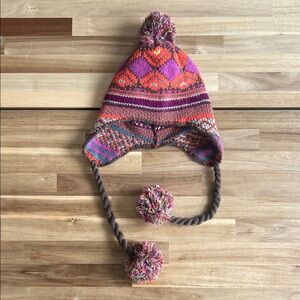 Old Navy Kids Pom-Pom Earflap Hat in Pink & Orange